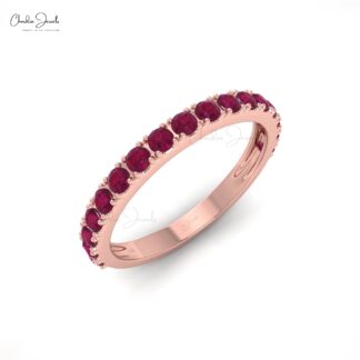 Brilliant Cut Stackable Ring With 0.51 Ct Ruby Half Eternity Band Rings In 14k Solid Gold