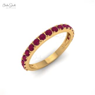 Brilliant Cut Stackable Ring With 0.51 Ct Ruby Half Eternity Band Rings In 14k Solid Gold