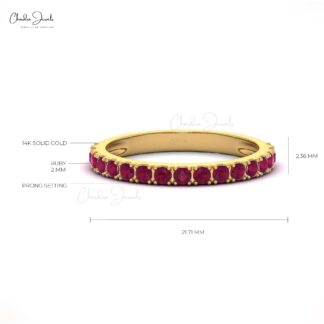 Brilliant Cut Stackable Ring With 0.51 Ct Ruby Half Eternity Band Rings In 14k Solid Gold
