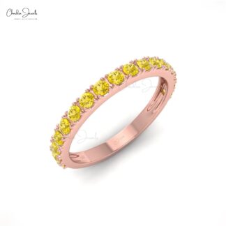 Solid 14k Gold Half Eternity Band In 2mm Yellow Sapphire Gemstone Proposal Ring