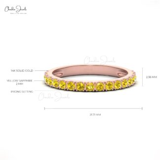 Solid 14k Gold Half Eternity Band In 2mm Yellow Sapphire Gemstone Proposal Ring