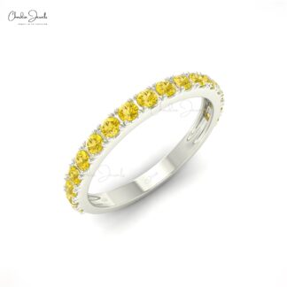 Solid 14k Gold Half Eternity Band In 2mm Yellow Sapphire Gemstone Proposal Ring