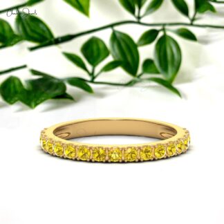 Solid 14k Gold Half Eternity Band In 2mm Yellow Sapphire Gemstone Proposal Ring