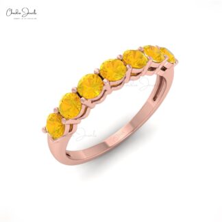 Stackable Half Eternity Band In 14k Solid Gold Citrine 7 Stone Proposal Ring For Her