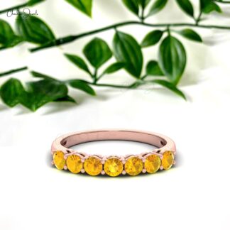 Stackable Half Eternity Band In 14k Solid Gold Citrine 7 Stone Proposal Ring For Her