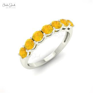 Stackable Half Eternity Band In 14k Solid Gold Citrine 7 Stone Proposal Ring For Her