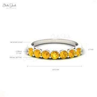 Stackable Half Eternity Band In 14k Solid Gold Citrine 7 Stone Proposal Ring For Her