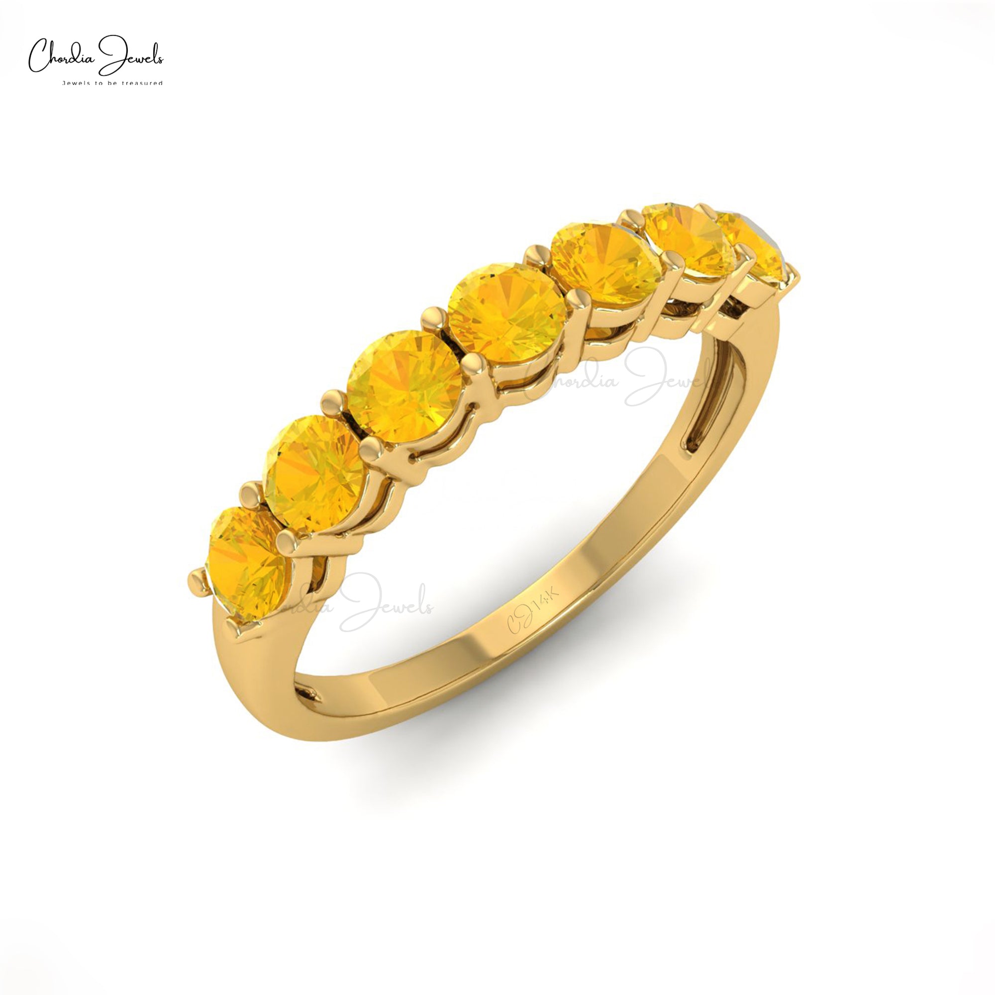Stackable Half Eternity Band In 14k Solid Gold Citrine 7 Stone Proposal Ring For Her