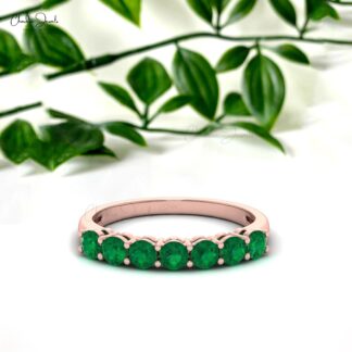 Seven Stone Authentic Emerald Engagement Ring in 14k Real Gold
