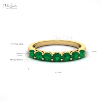 Seven Stone Authentic Emerald Engagement Ring in 14k Real Gold