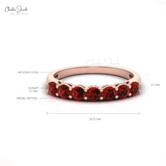 Stackable 7 Stone Ring With 3mm Garnet Prong Set In 14k Real Gold Hallmarked Women Ring