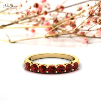 Stackable 7 Stone Ring With 3mm Garnet Prong Set In 14k Real Gold Hallmarked Women Ring