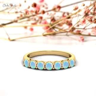Elegant Opal Half Eternity Proposal Ring for Women in 14K Gold