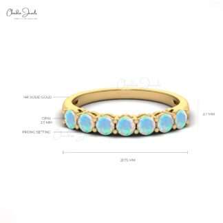 Handmade 14K Yellow Gold Half Eternity Ring with Natural Opals