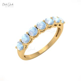 Brilliant Cut Half Eternity Band In 14k Solid Gold Rainbow Moonstone 3mm Gemstone Ring