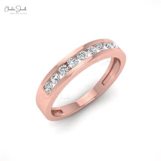 Channel Set Stack Ring With 2mm White Diamond Half Eternity Band In 14k Pure Gold