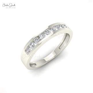 Channel Set Stack Ring With 2mm White Diamond Half Eternity Band In 14k Pure Gold