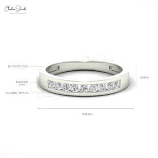 Channel Set Stack Ring With 2mm White Diamond Half Eternity Band In 14k Pure Gold