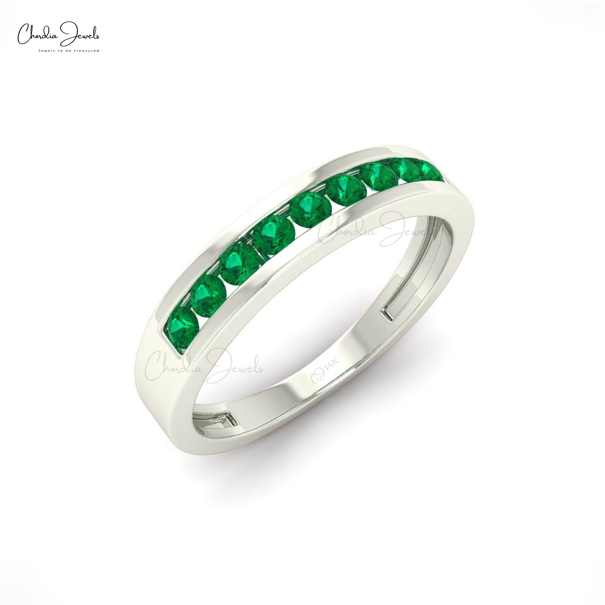 Birthstone Half Eternity 2mm Emerald Stacking Band Ring In 14k Solid Gold Jewelry