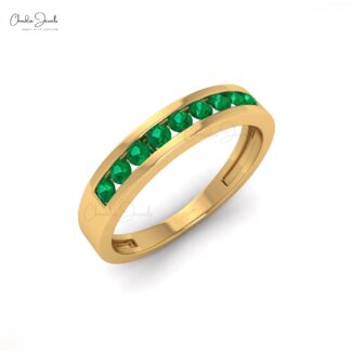 Birthstone Half Eternity 2mm Emerald Stacking Band Ring In 14k Solid Gold Jewelry