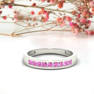 Nine Stone Half Eternity Band In Real 14k Gold Pink Sapphire 0.27Ct Gemstone Bridal Ring