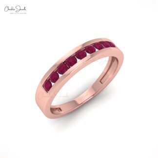 Half Eternity Ring In 14k Solid Gold Burma Ruby 2mm Brilliant Cut Gemstone Ring