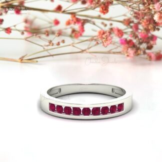 Half Eternity Ring In 14k Solid Gold Burma Ruby 2mm Brilliant Cut Gemstone Ring