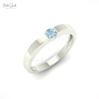 Natural 3mm Round Cut Aquamarine Ring For Women