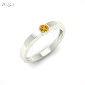 Natural 14K Solid Gold Round Cut Citrine Solitaire Ring