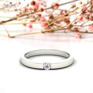 Solitaire Stacking Ring With 3mm White Diamond Wedding Ring In 14k Real Gold (Size 5-11)