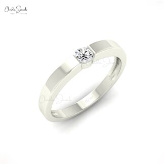 Solitaire Stacking Ring With 3mm White Diamond Wedding Ring In 14k Real Gold (Size 5-11)
