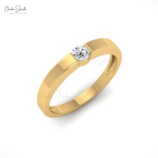 Solitaire Stacking Ring With 3mm White Diamond Wedding Ring In 14k Real Gold (Size 5-11)
