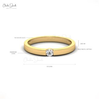 Solitaire Stacking Ring With 3mm White Diamond Wedding Ring In 14k Real Gold (Size 5-11)
