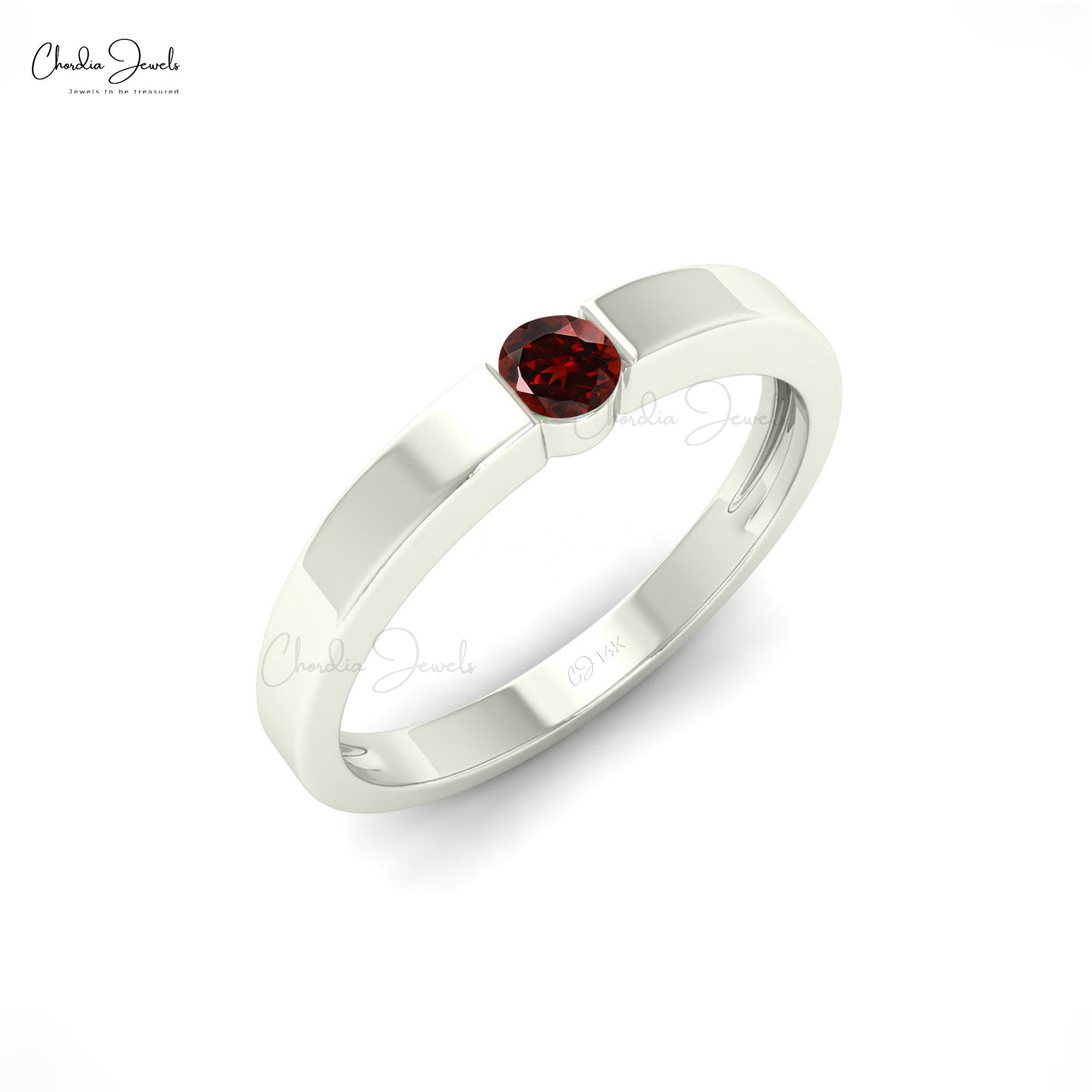 Natural Red Garnet Solitaire Ring in14k Solid Gold