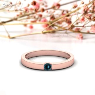 Dainty Single Stone Ring With 3mm London Blue Topaz 14k Solid Gold Solitaire Rings