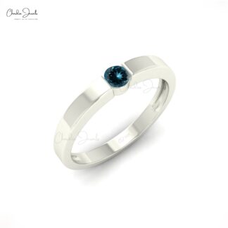 Dainty Single Stone Ring With 3mm London Blue Topaz 14k Solid Gold Solitaire Rings