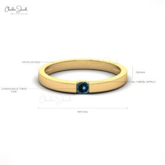 Dainty Single Stone Ring With 3mm London Blue Topaz 14k Solid Gold Solitaire Rings