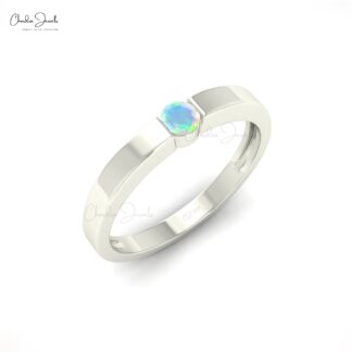 Gemstone Wedding Ring With 0.08 Ct Fire Opal 14k Real Gold Solitaire Rings For Her
