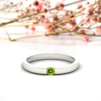 Genuine Round Cut Green Peridot Solitaire Ring For Gift