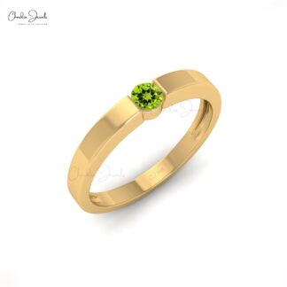 Genuine Round Cut Green Peridot Solitaire Ring For Gift