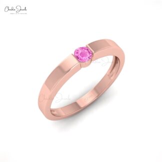 Solitaire Women Ring In 14k Pure Gold Pink Sapphire 0.10 Ct Gemstone Rings (Size 5-11)
