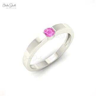 Solitaire Women Ring In 14k Pure Gold Pink Sapphire 0.10 Ct Gemstone Rings (Size 5-11)