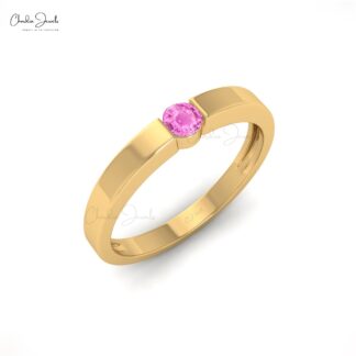Solitaire Women Ring In 14k Pure Gold Pink Sapphire 0.10 Ct Gemstone Rings (Size 5-11)