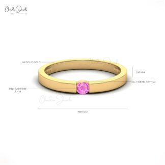 Solitaire Women Ring In 14k Pure Gold Pink Sapphire 0.10 Ct Gemstone Rings (Size 5-11)