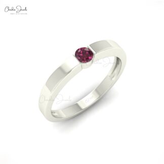 Round Rhodolite Garnet Solitaire Ring In 14k Real Gold January Birthstone Women Jewelry