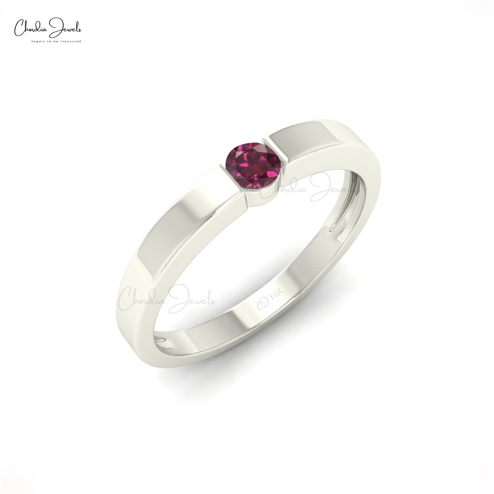 Round Rhodolite Garnet Solitaire Ring In 14k Real Gold January Birthstone Women Jewelry