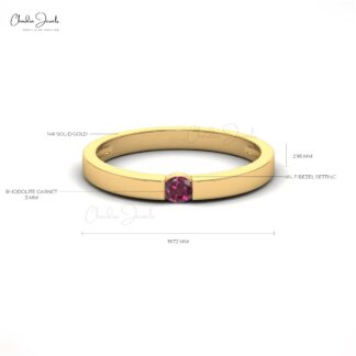 Round Rhodolite Garnet Solitaire Ring In 14k Real Gold January Birthstone Women Jewelry