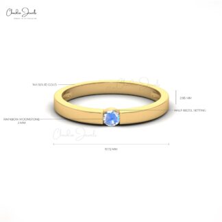 AAA Natural Rainbow Moonstone Solitaire Ring for Woman in 14K Gold