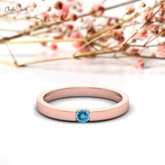 Pure 14k Gold Solitaire Ring With 3mm Swiss Blue Topaz Dainty Wedding Ring (Size 5-11)