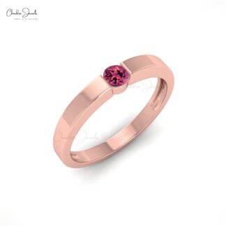 Solitaire Promise Ring In 14 Pure Gold Pink Tourmaline Handmade Anniversary Ring